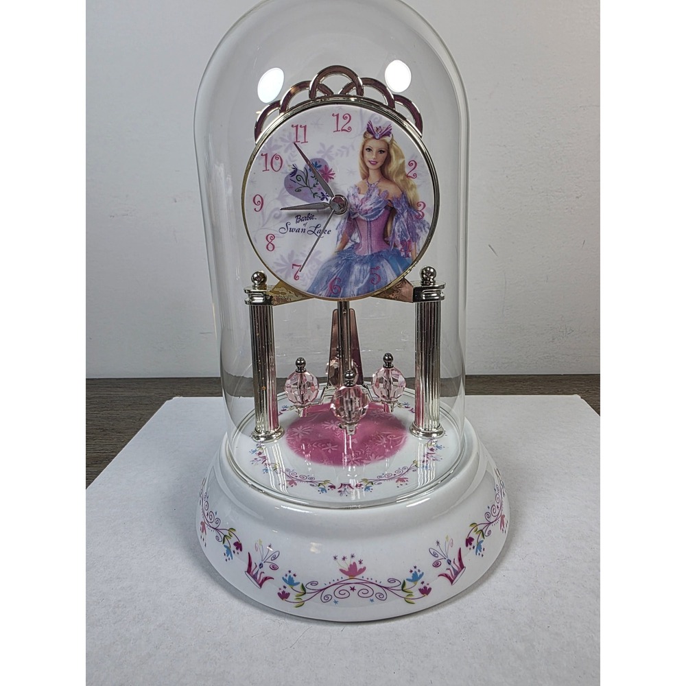 2003 Barbie of Swan Lake Porcelain Anniversary Clock Mattel Odette Glass Dome